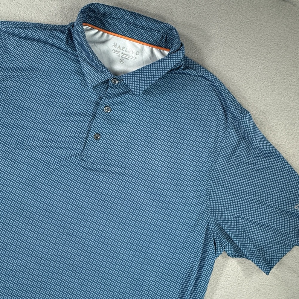 Maelreg Men's XXL Shirt Performance Blue Polo Geometric Print Golf Stretch Dots